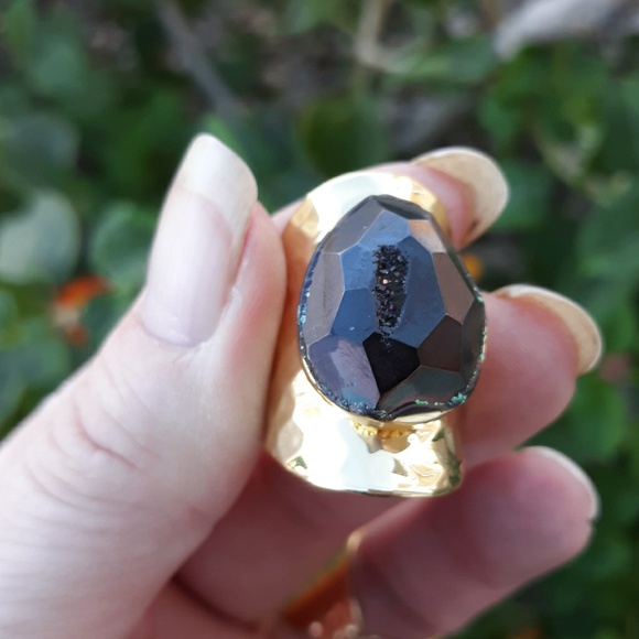 New Titanium Window Druzy Adjustable Gold Ring. - Picture 5 of 8